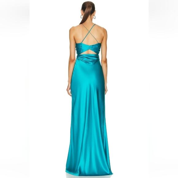 The Sei for FWRD Asymmetric Strappy Gown in Aqua Blue Size 8 Silk Sleeveless - Picture 3 of 16